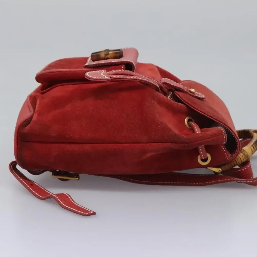 Gucci Bamboo Suede Leather Backpack Red